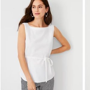 NWT - Ann Taylor Linen Blend Belted Gusset Tee